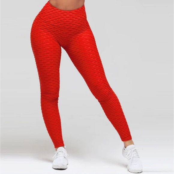 Viral Red High Wasted Butt Lifting Leggings - Picture 1 of 6